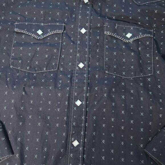 Mens Panhandle Slim Rough Stock Long Sleeve Navy‎ Print Snap Western Shirt - Picture 3 of 9